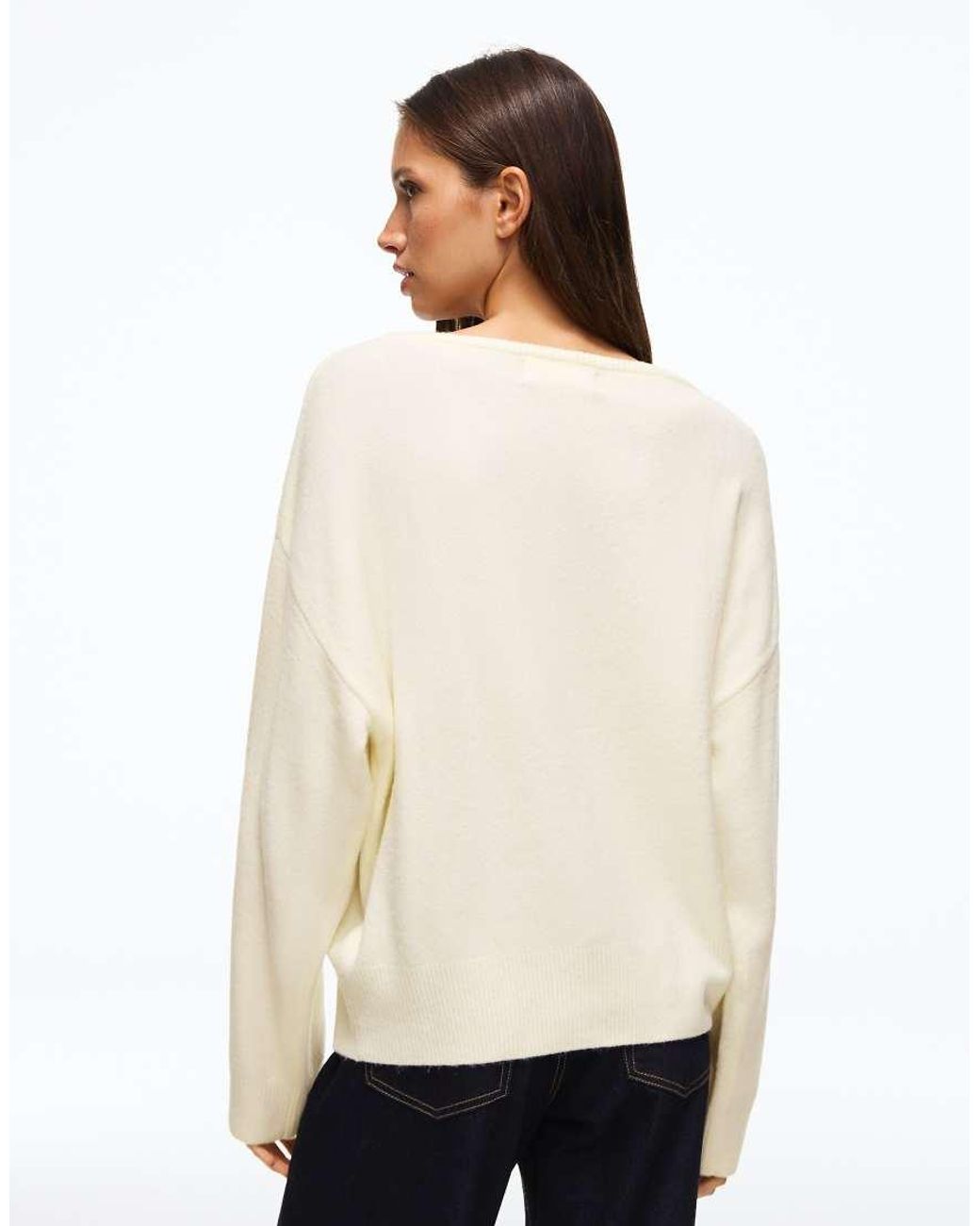 Bershka Natural Oversize V-Neck Jumper