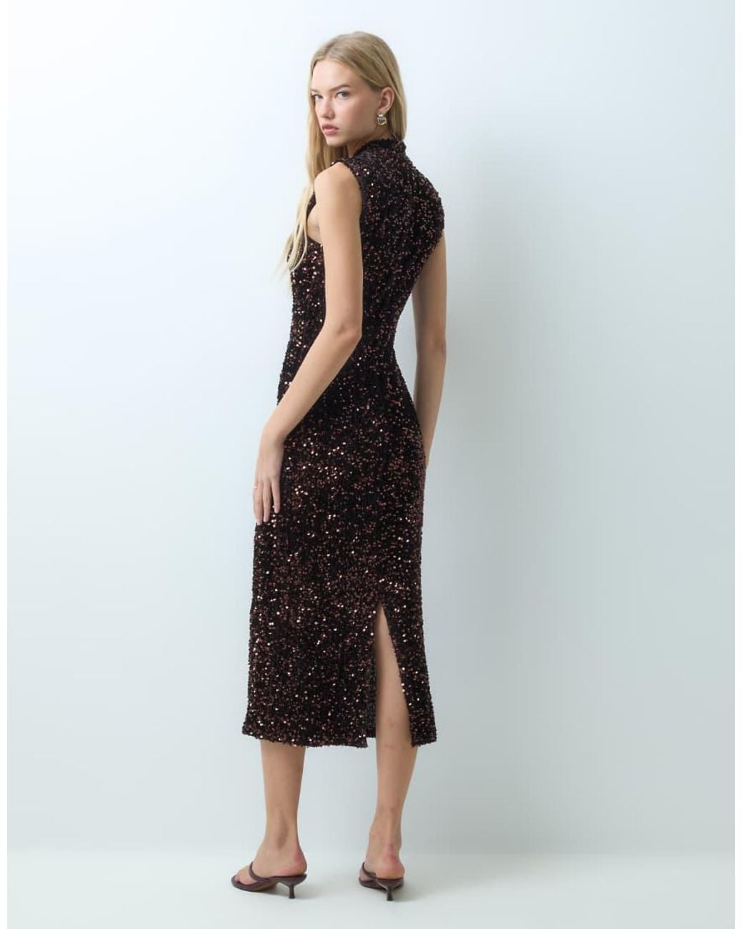 Vila Multicolor High Neck Sequin Maxi Dress
