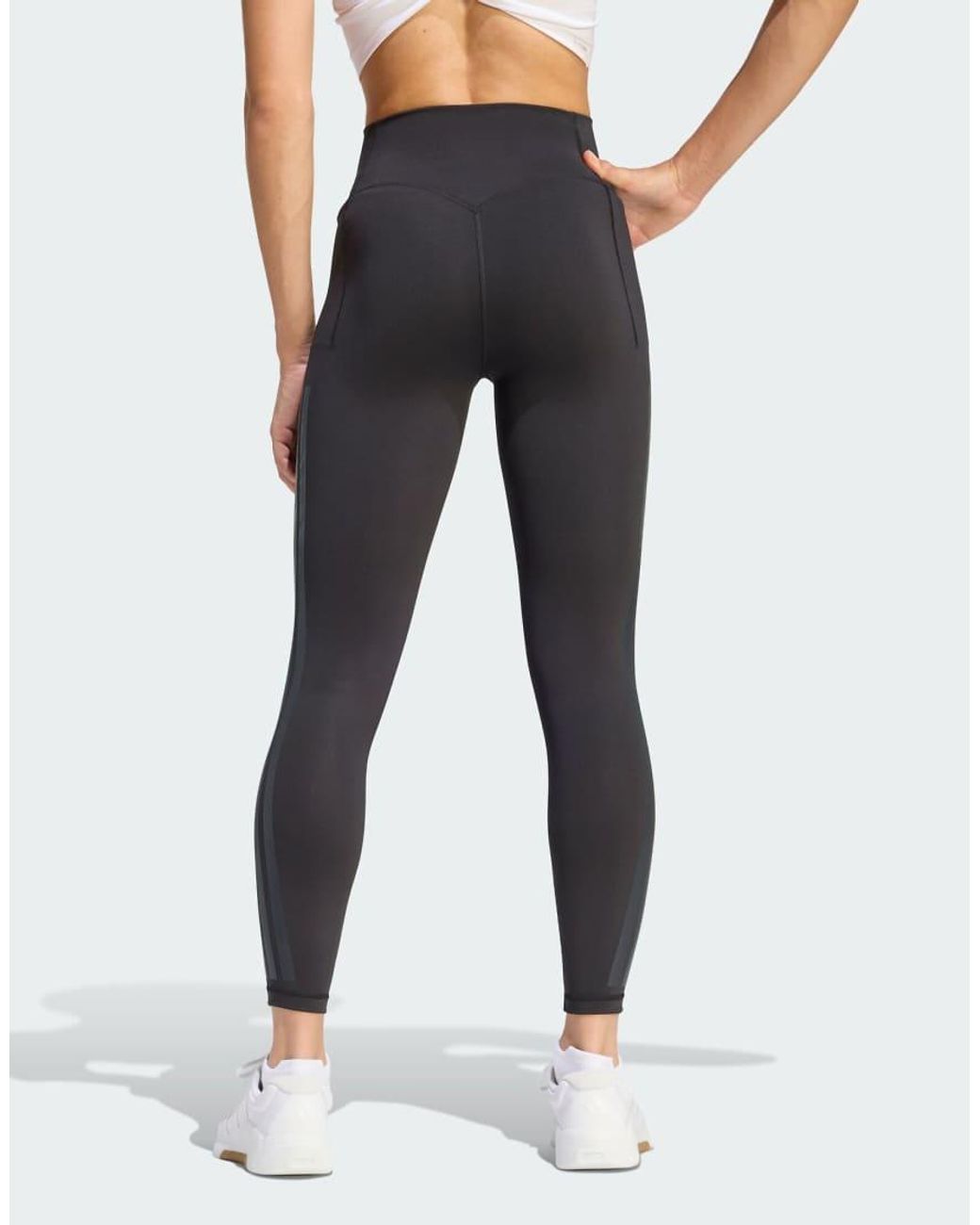 Adidas Originals White Adidas Training Optime 7/8 Leggings With 3 Stripe