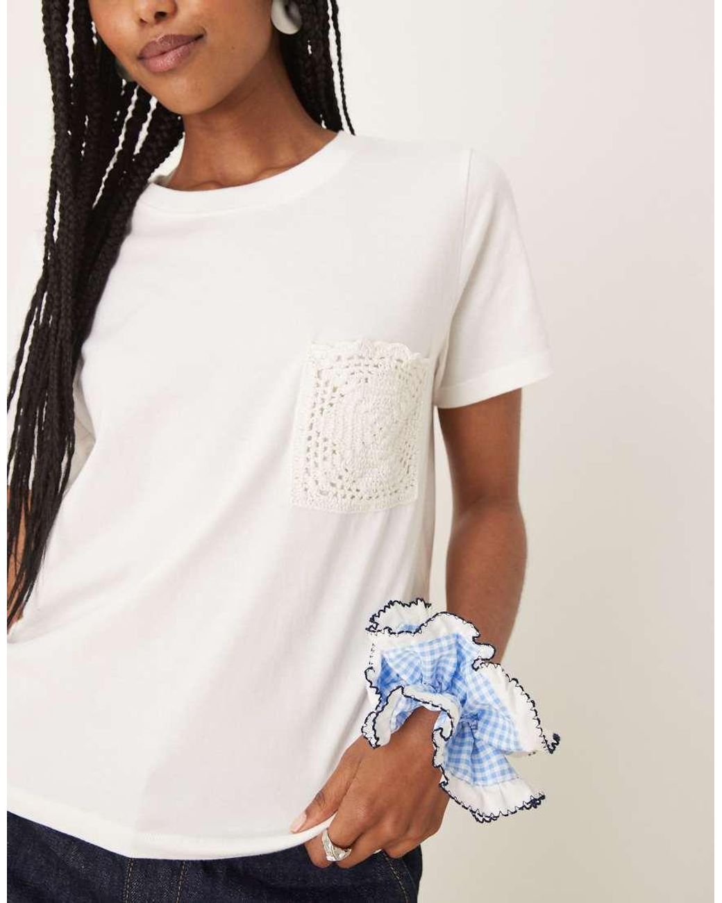Jdy White Crochet Pocket Detail T-shirt
