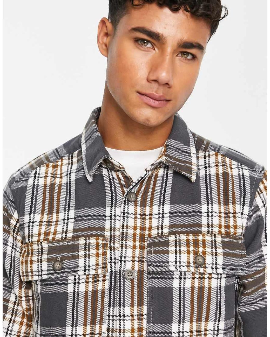 Only & Sons Gray Flannel Overshirt for men