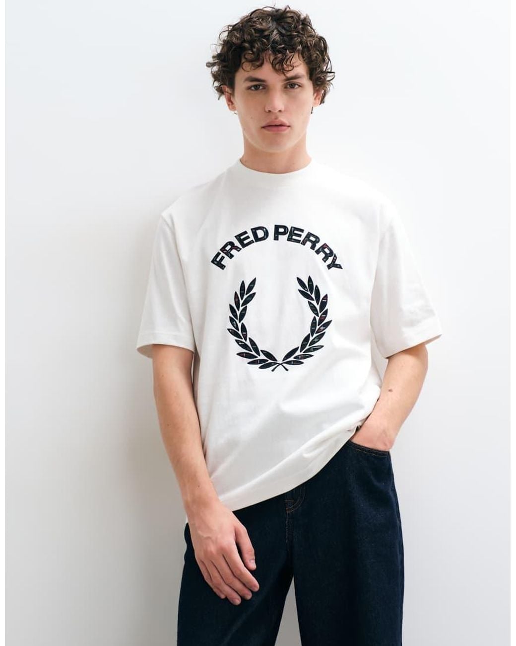 Fred Perry White Tartan Applique Logo T-shirt for men