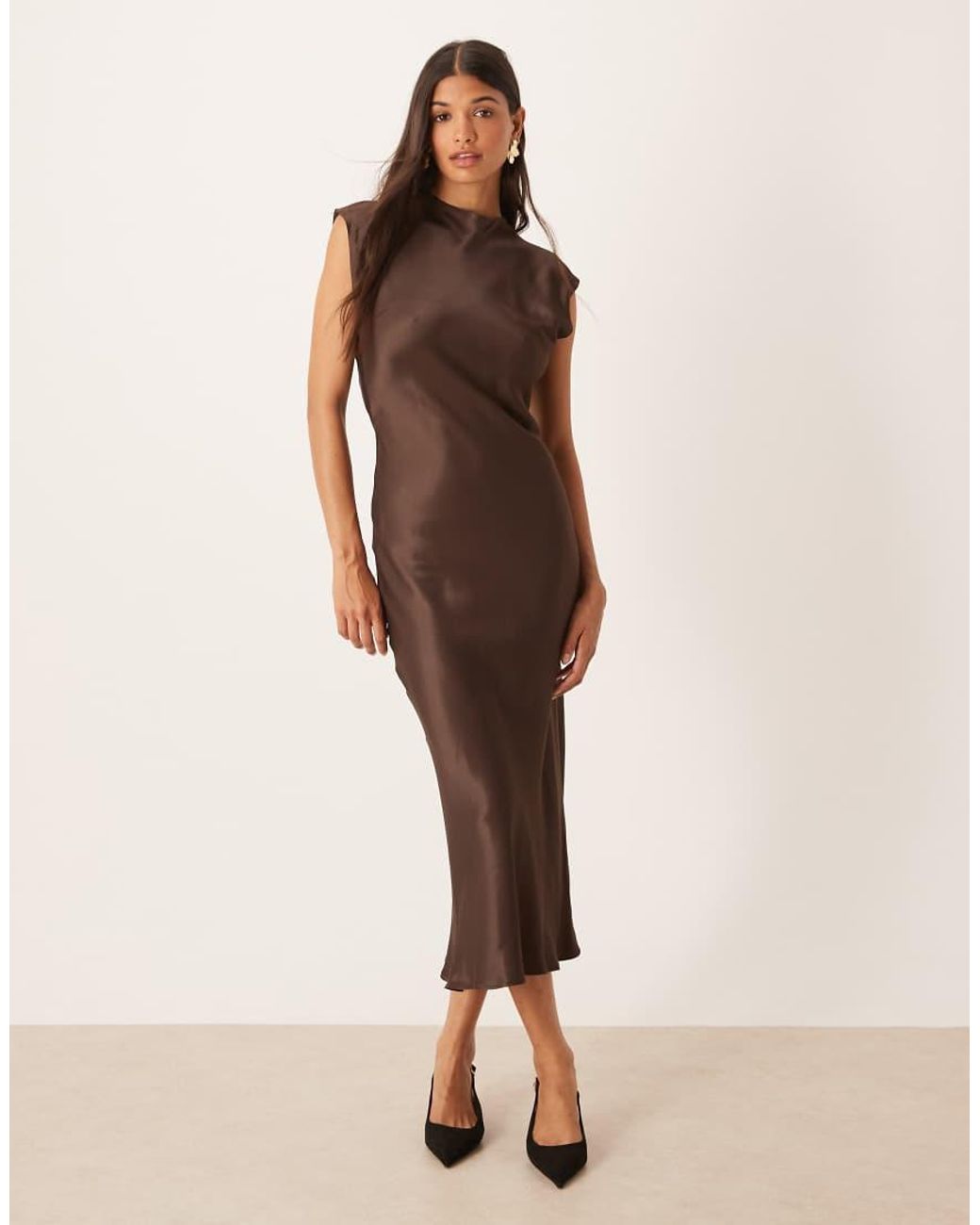 ASOS Natural Satin Cap Sleeve Open Back Maxi Dress