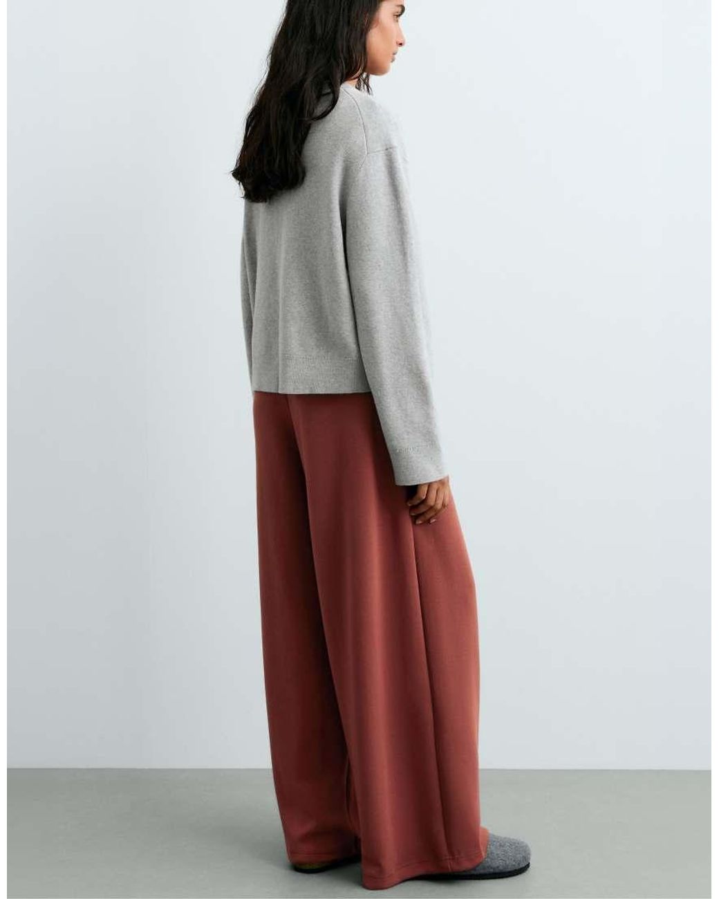Oysho Red Pleated Wide-Leg Trousers