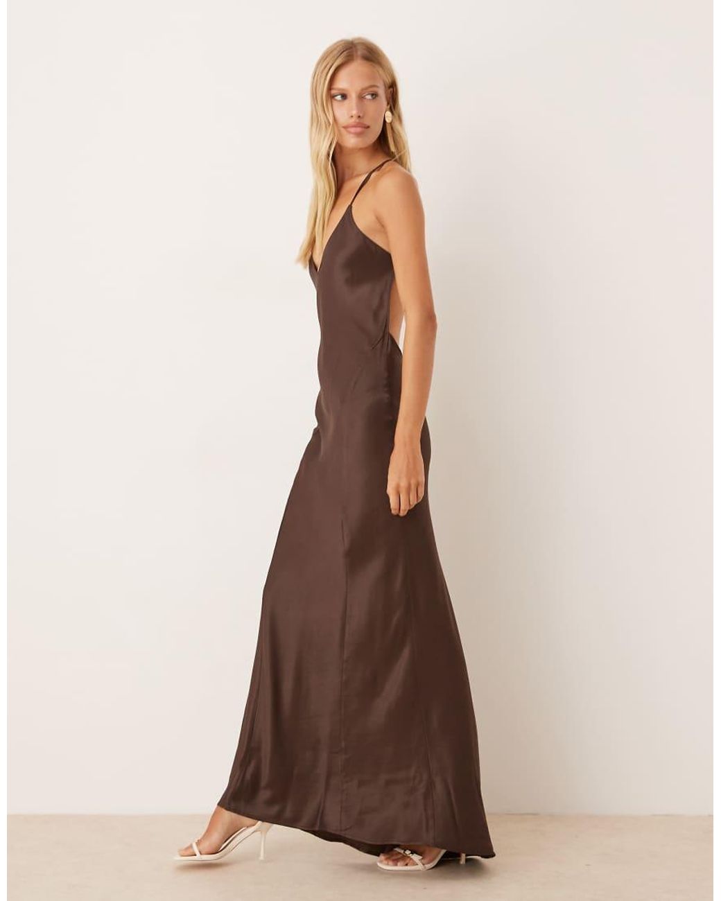 ASOS Natural Satin Seam Detail Maxi Dress