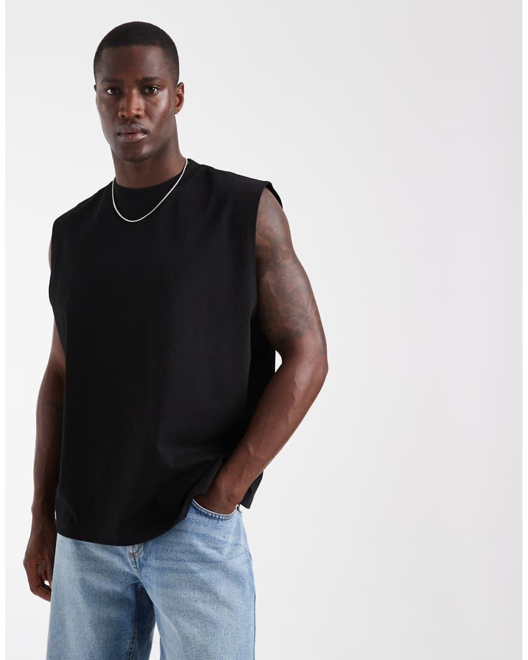ASOS Black Heavyweight Oversized Tank for men
