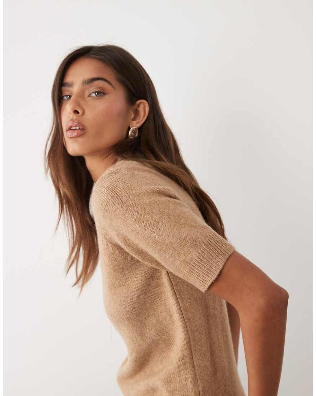 ASOS Brown Knitted Baby Tee With Wool