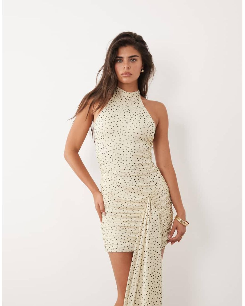 ASOS Natural Mesh High Neck Draped Mini Dress
