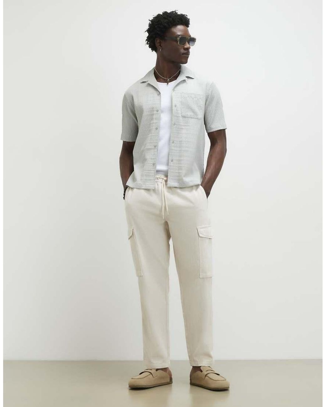 River Island White Regular Fit Cargo Trousers for men