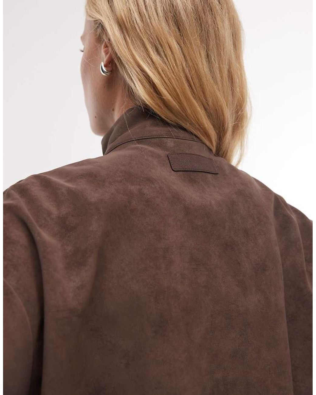 CERNUCCI Brown Faux Suede Funnel Neck Jacket