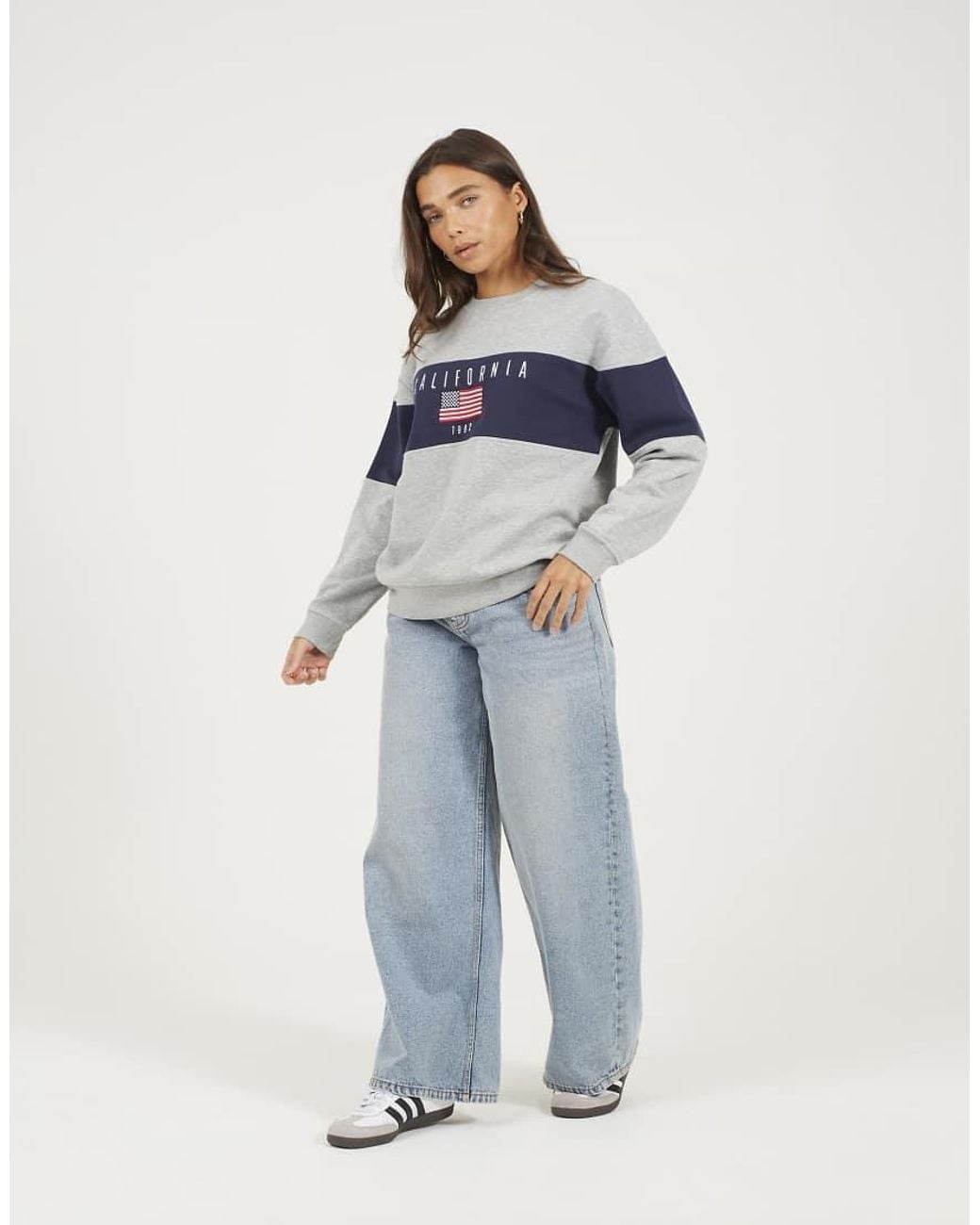Brave Soul Blue Contrast Stripe Panel Crew Neck Sweatshirt