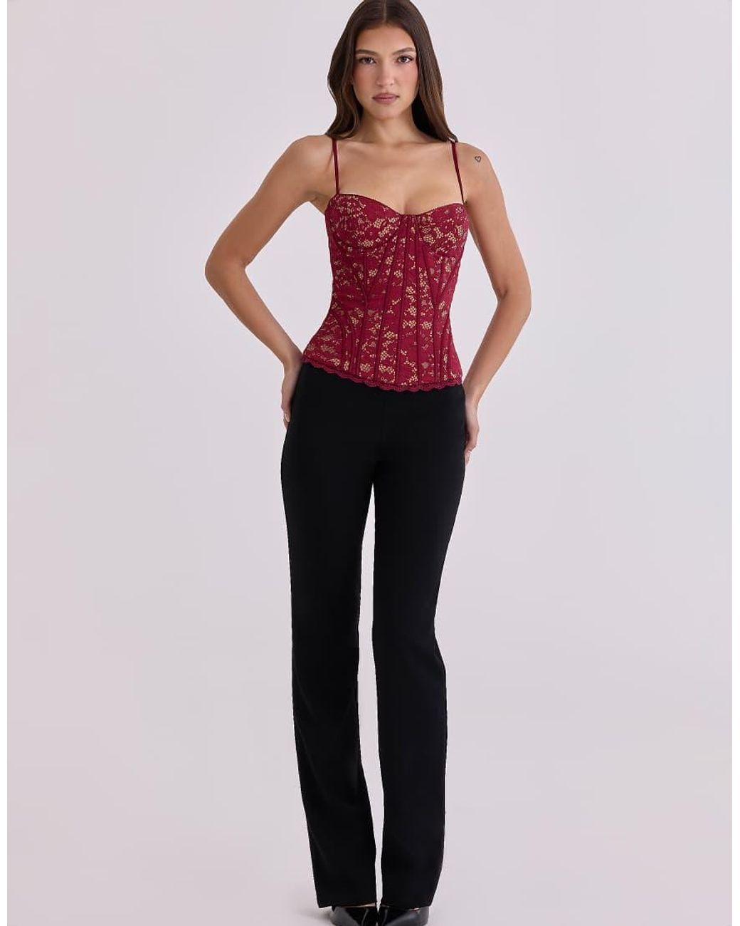 House Of Cb Red Chiara Straight Leg Trousers
