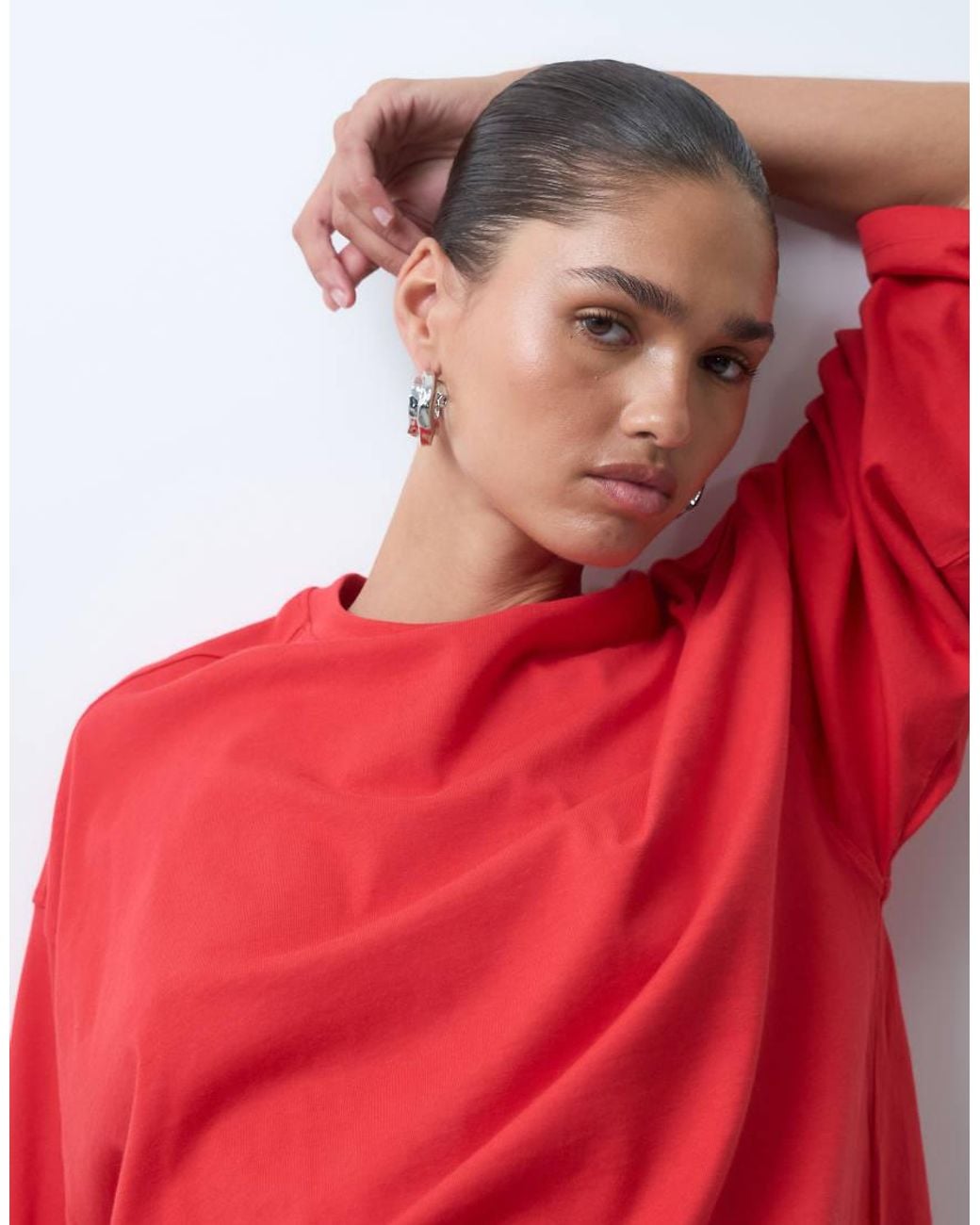 ASOS Red Oversized Long Sleeve Skater T-shirt