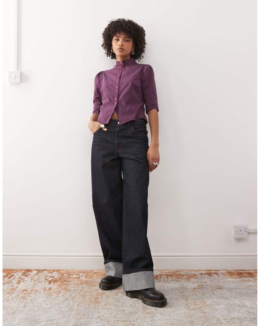 Collusion Geruite Blouse Met Knoopsluiting in het Purple