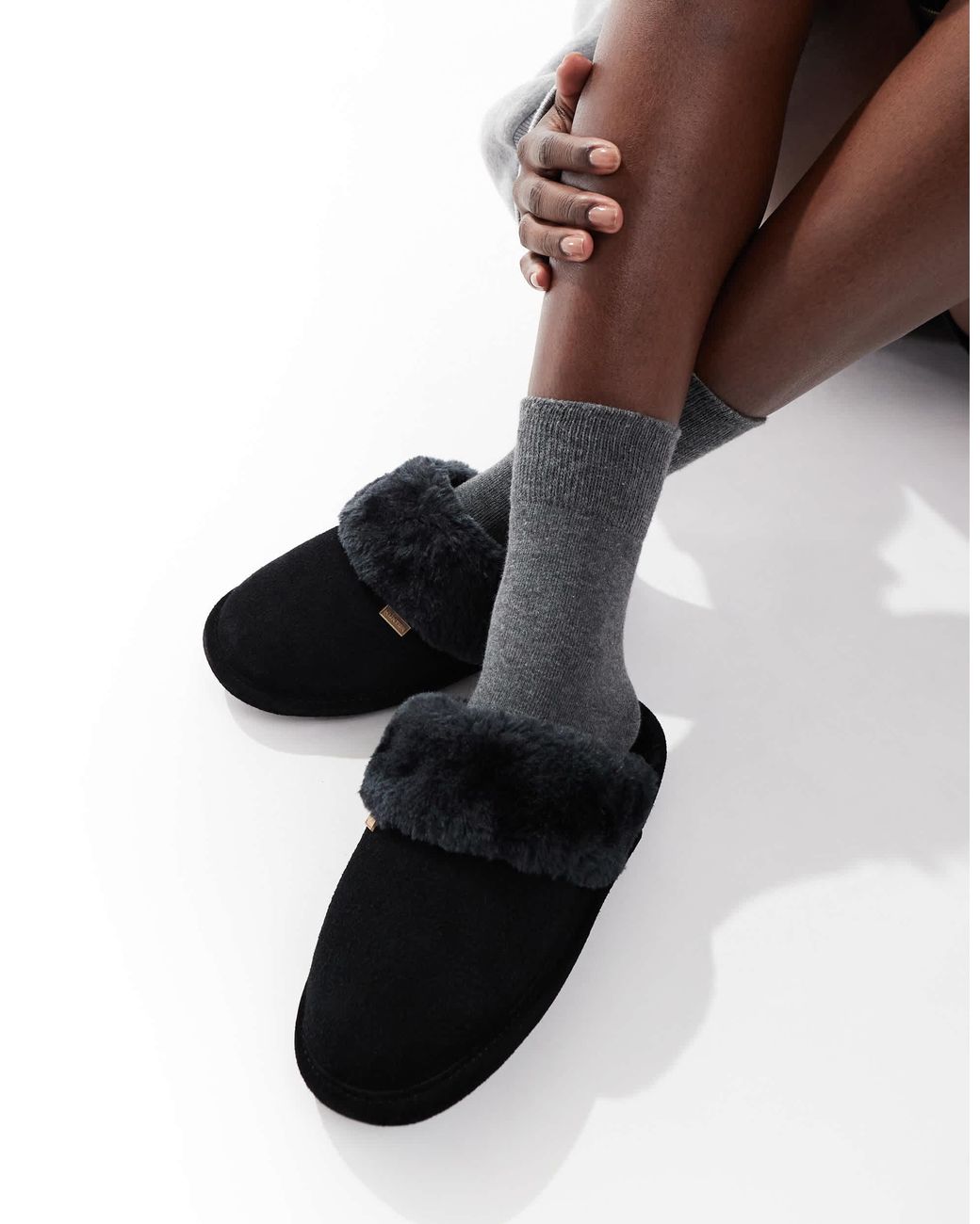 Hunter Black – gefütterte mules-hausschuhe