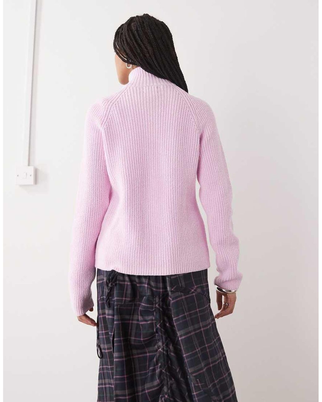 Monki Pink Rib Knit Two Way Zipper Cardigan