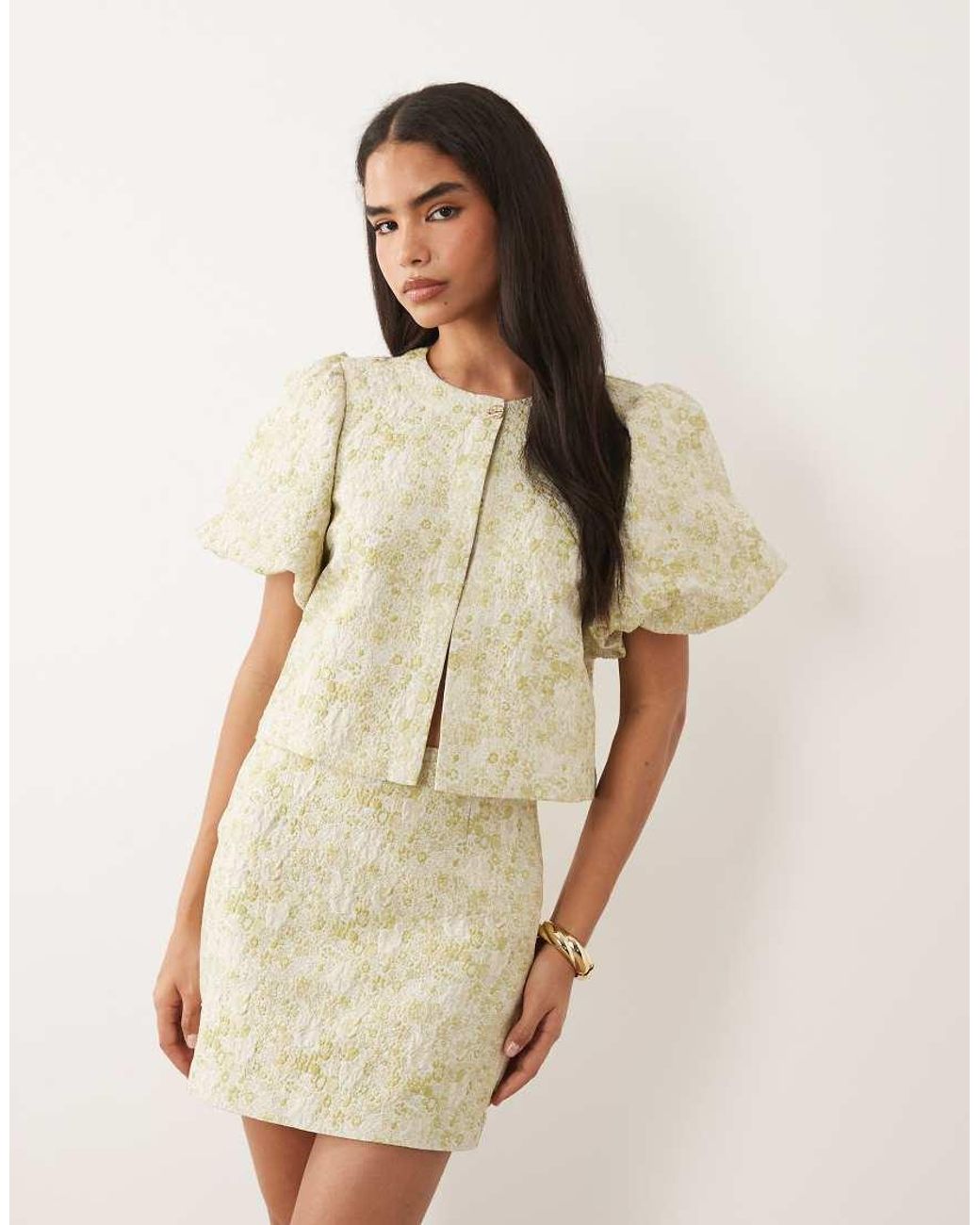 Vila Natural Tapestry Floral Jacquard Mini Skirt Co-ord