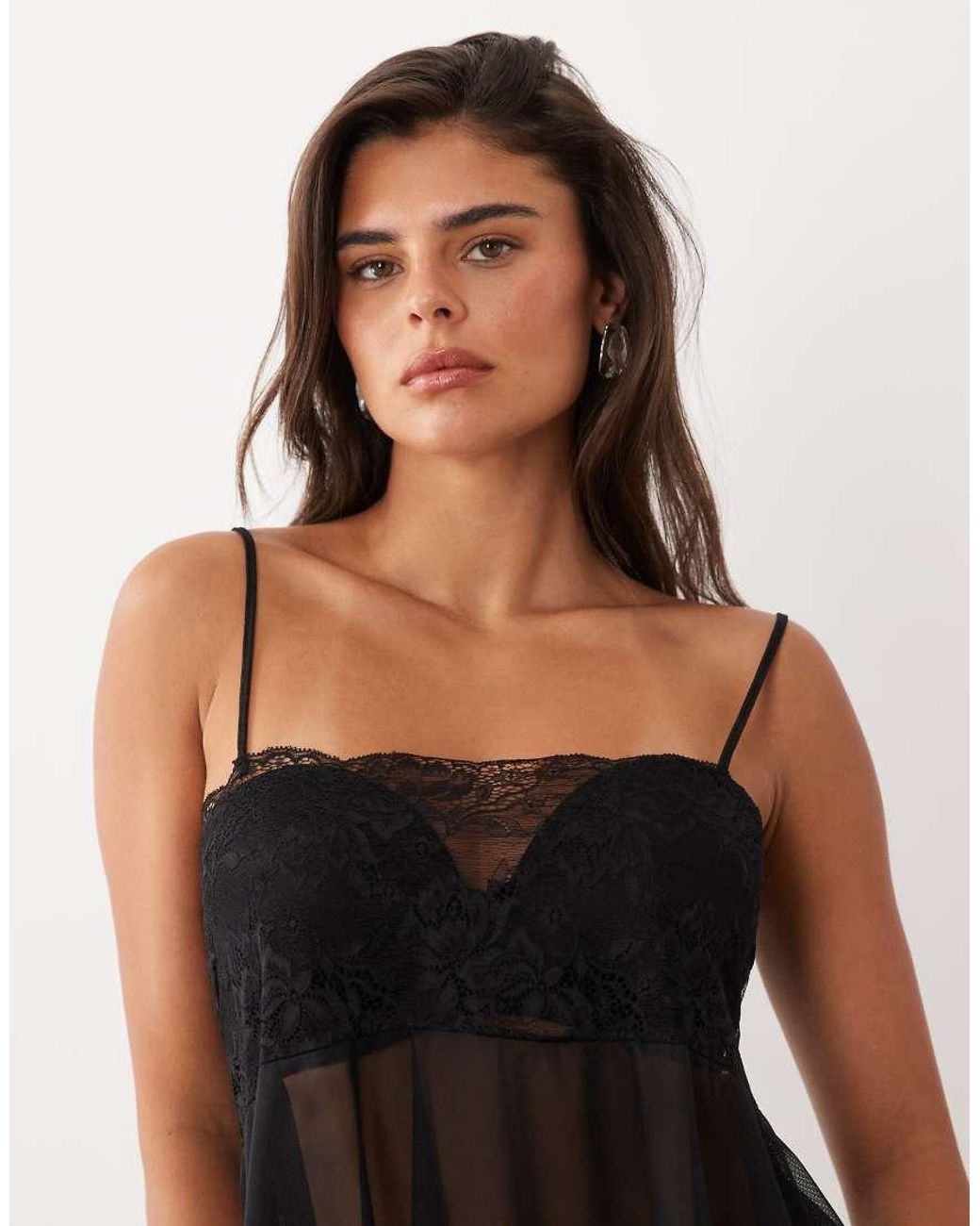 ASOS Black Mesh Floaty Cami With Lace Bust Panel