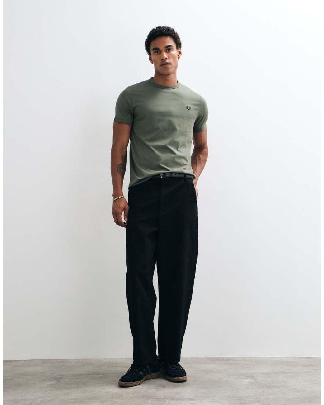 Fred Perry Green Short Sleeve Logo Ringer T-Shirt for men