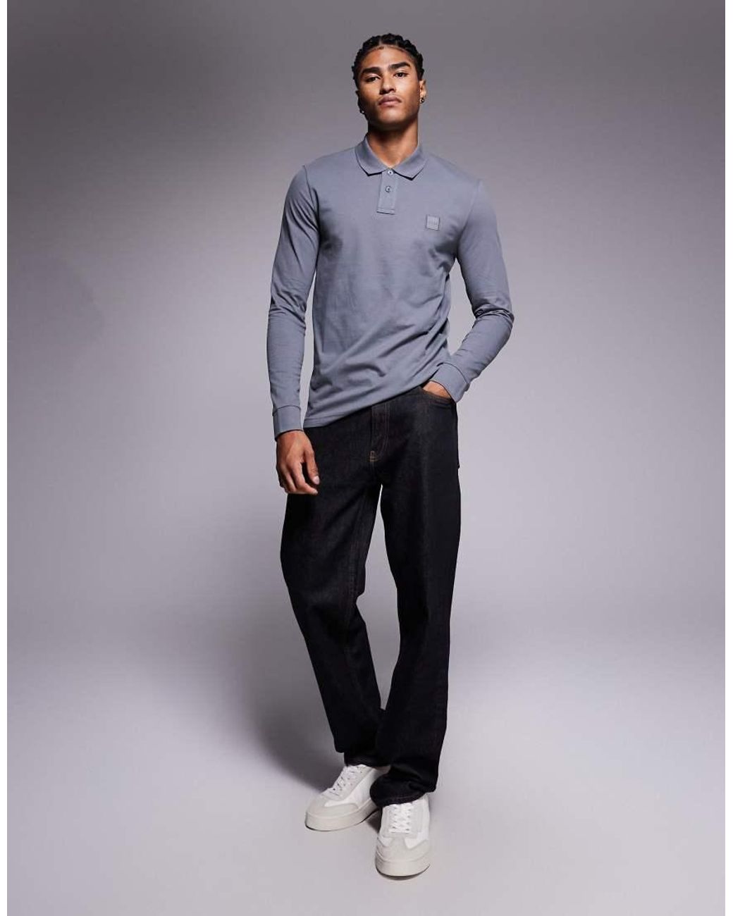 Boss Gray Passerby Long Sleeve Polo Shirt for men