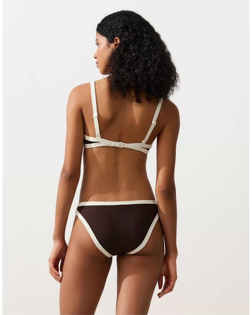 Oysho Brown Contrast Trim Classic Bikini Briefs