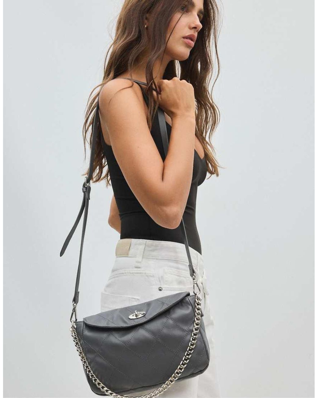 Stradivarius White Quilted Chain Shoulder Bag