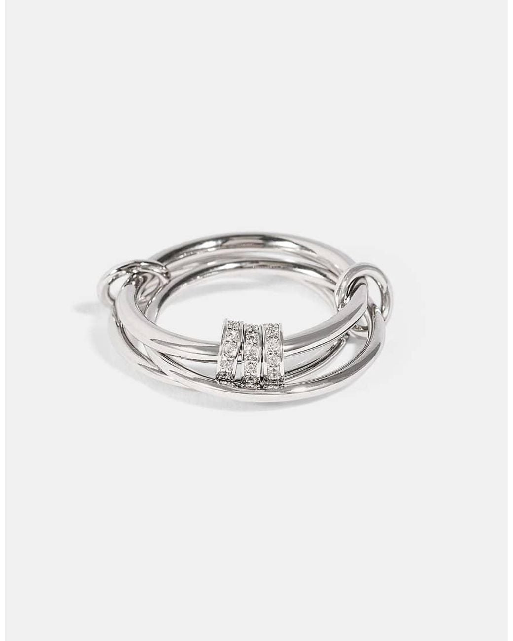 CERNUCCI Brown Triple Row Multi Link Polished & Iced Ring- 8Mm