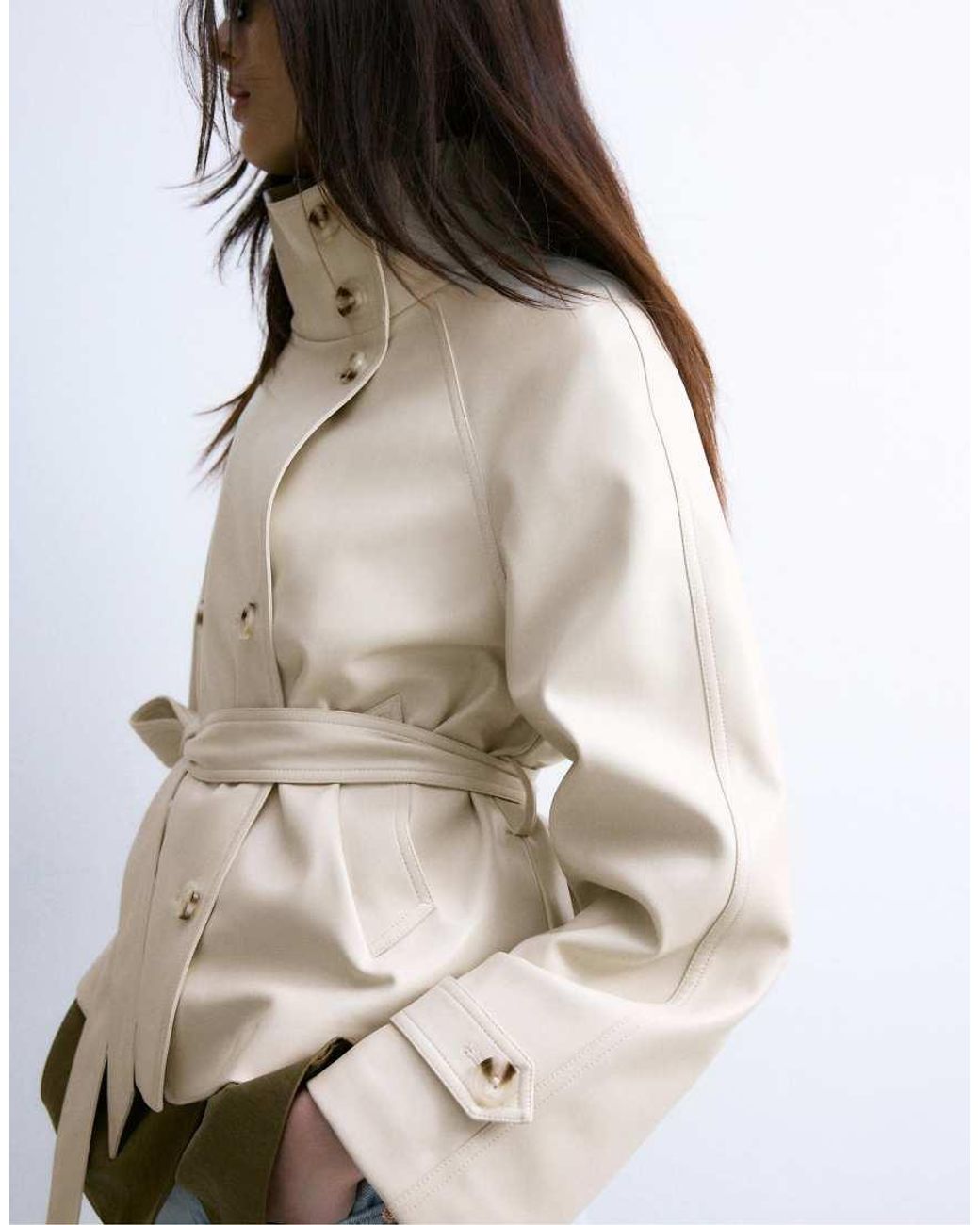 Stradivarius Gray High Neck Leather Effect Trench Coat