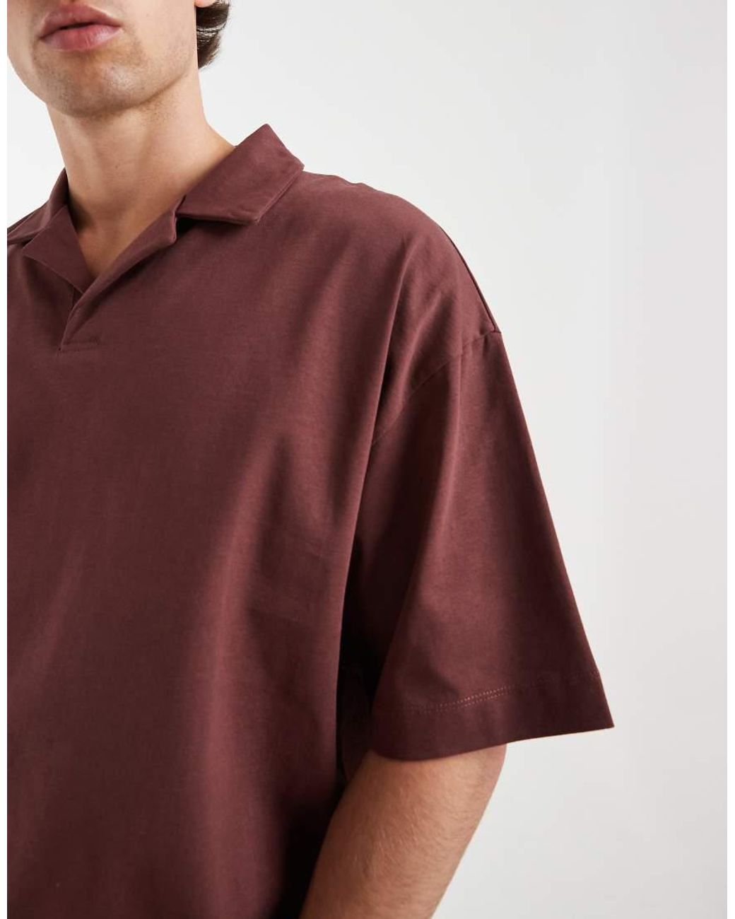 ASOS Brown Heavyweight Boxy Oversized Revere Polo for men