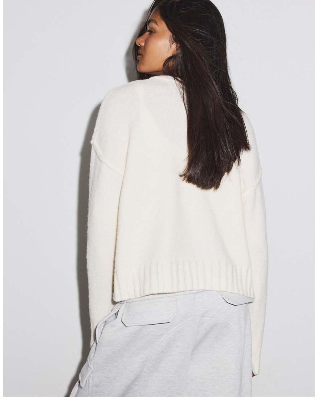 Stradivarius White Button-Up Knit Cardigan