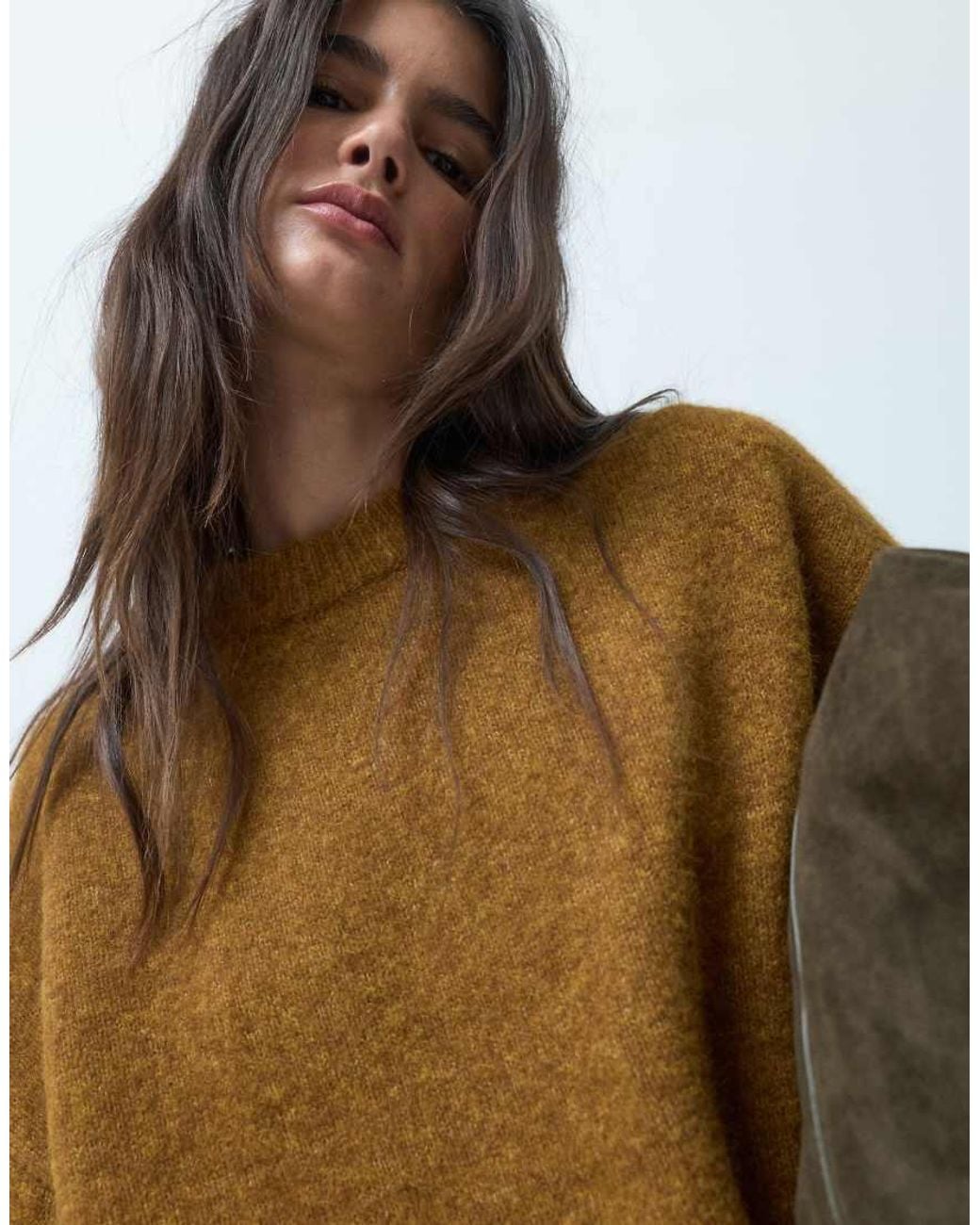 ASOS Brown Relaxed Fluffy Jumper With Wool