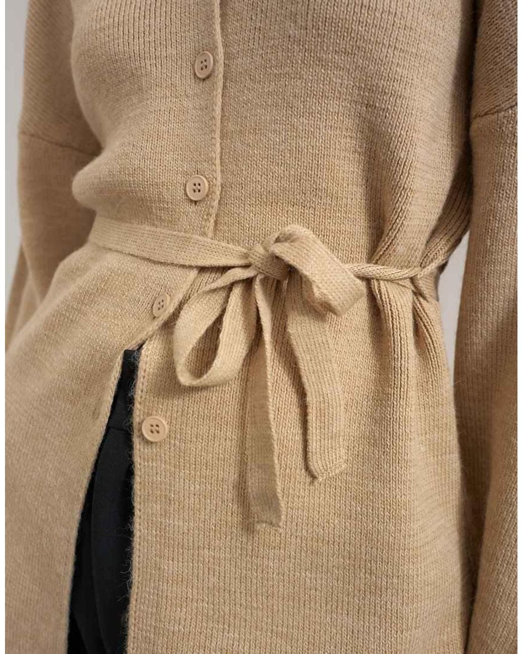 TOPSHOP Natural Knitted Tie Back All Needle Cardigan