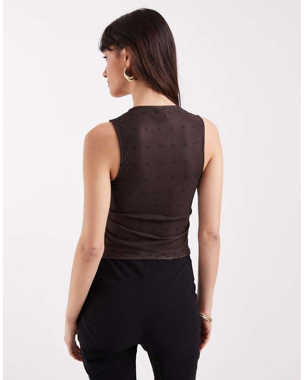 Motel Black Lihat Mesh Polka Dot Halter Top