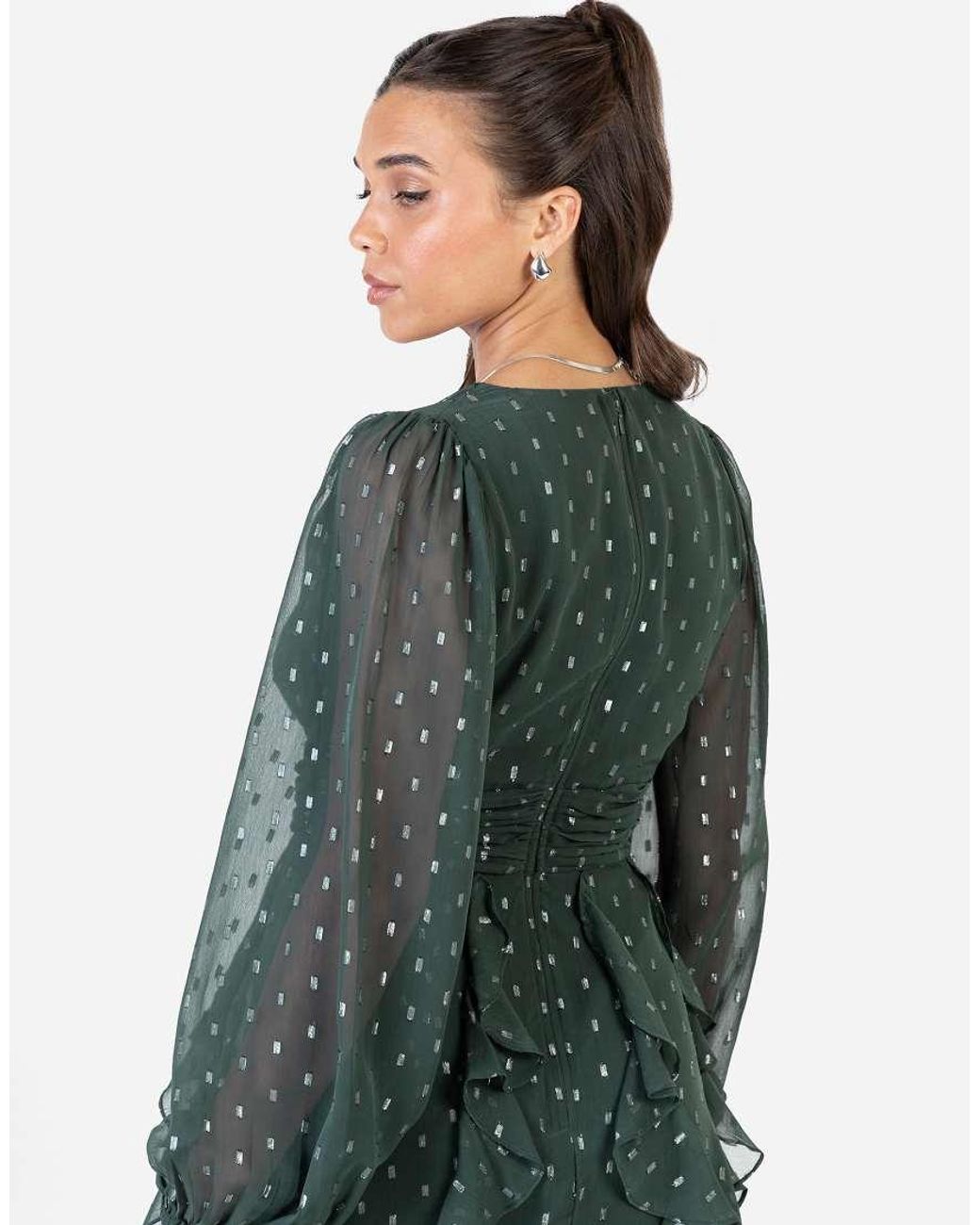 ANAYA Green Faux Wrap Long Sleeve Ruffle Mini Dress