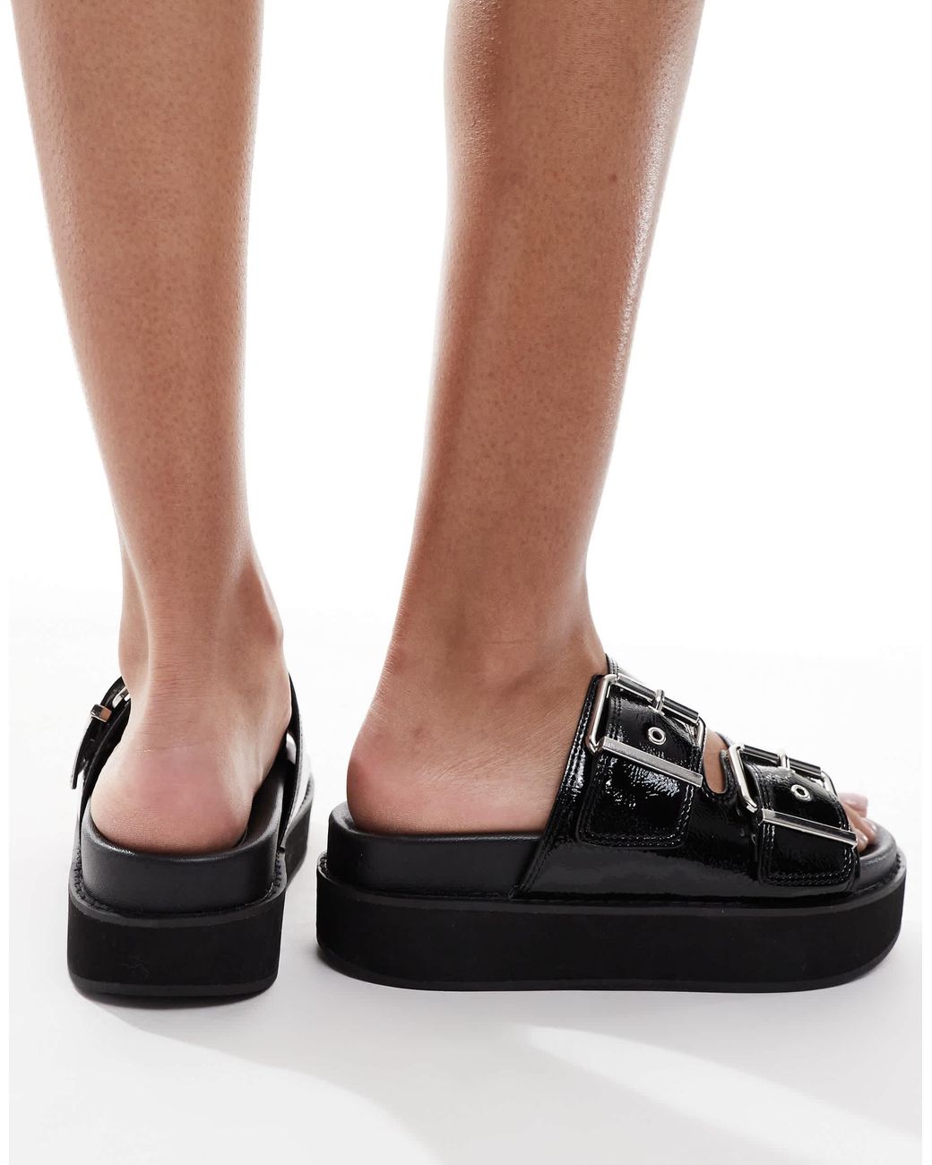 New Look Black – sandalen aus em kunstleder mit flacher plateausohle und doppelriemen