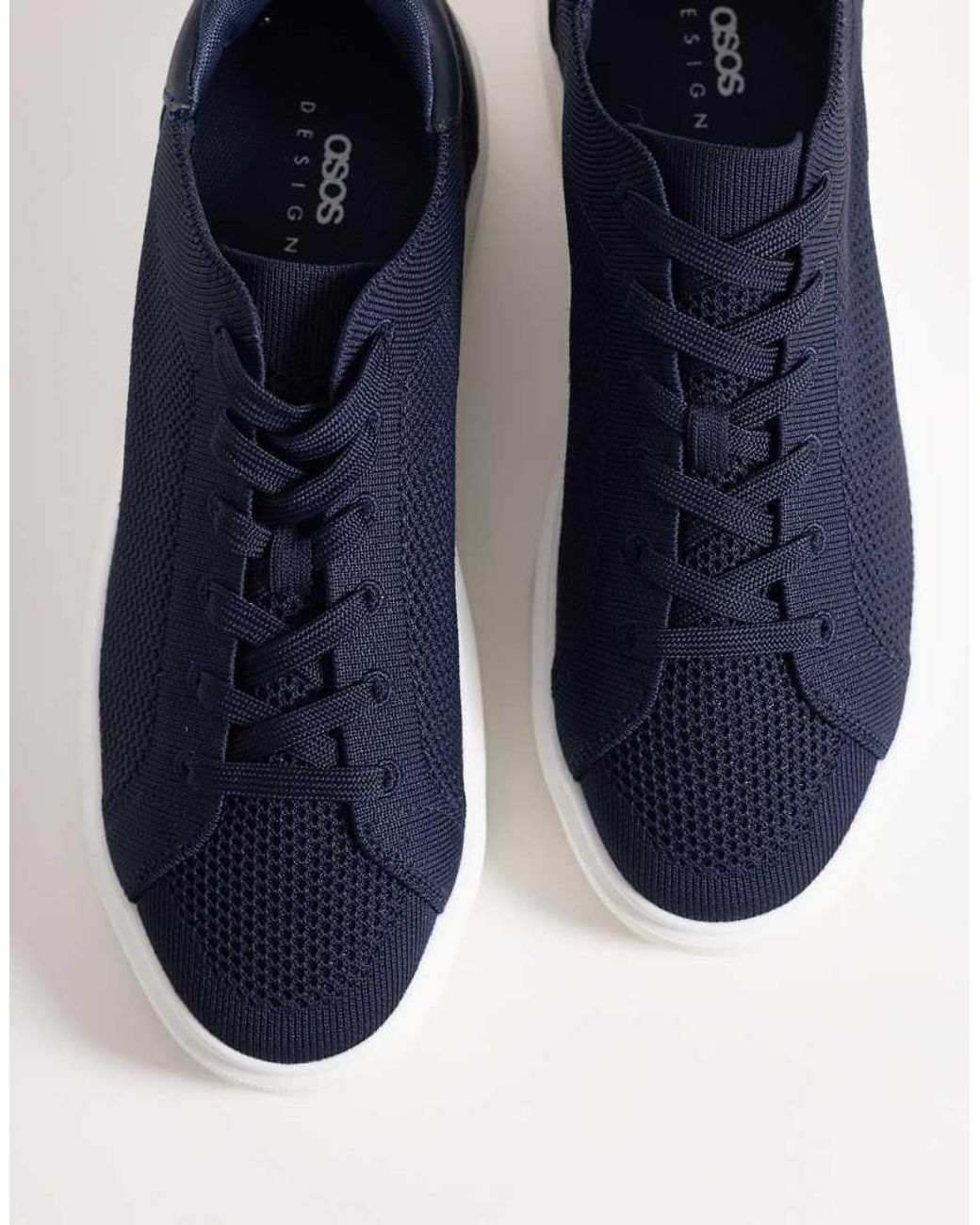 ASOS Blue Knitted Lace Up Trainers With Sole for men