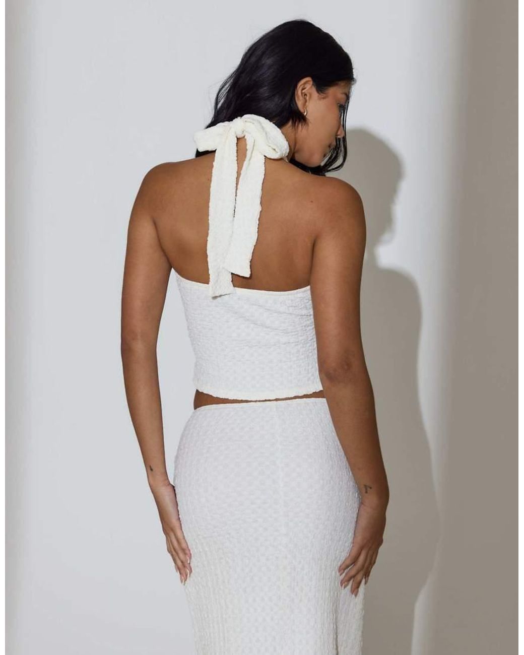 South Beach White Textured Halterneck Top