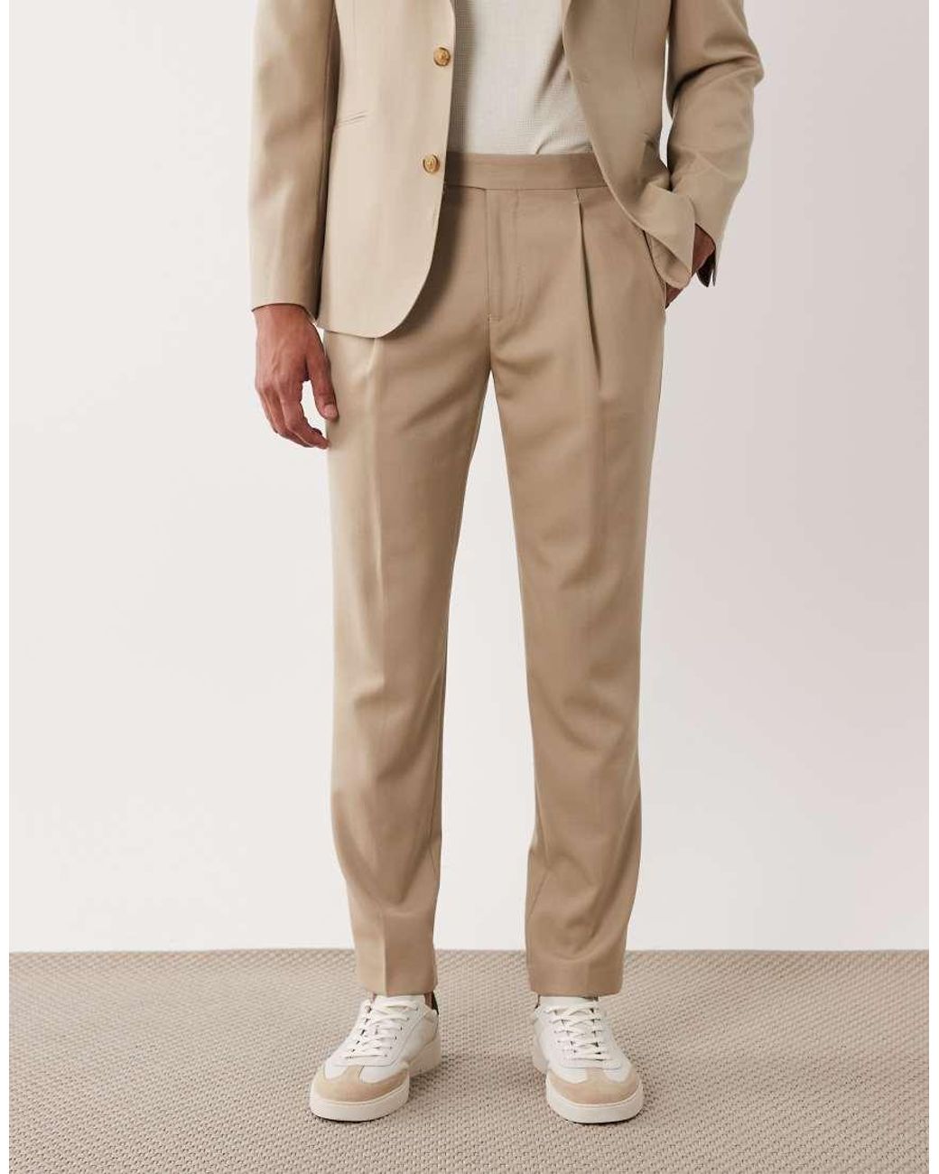 ASOS Natural Premium 100% Wool Slim Suit Trousers for men