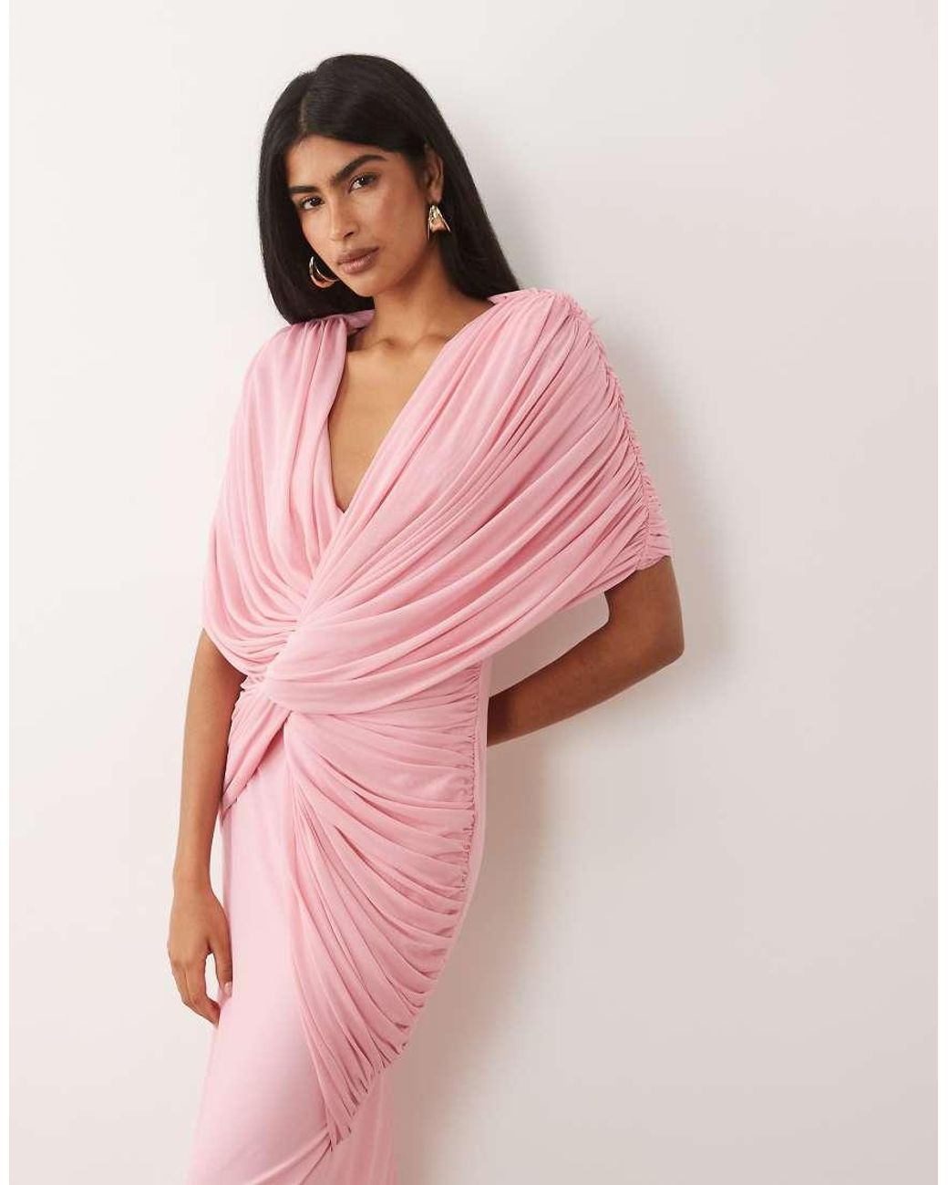 ASOS Pink Twist Plunge Cape Maxi Dress