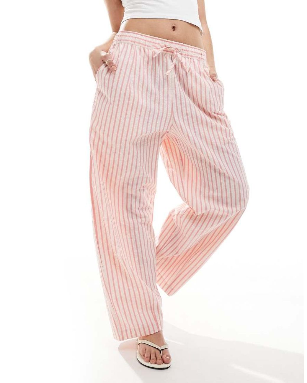ASOS Pink Seersucker Pull On Barrel Leg Pants