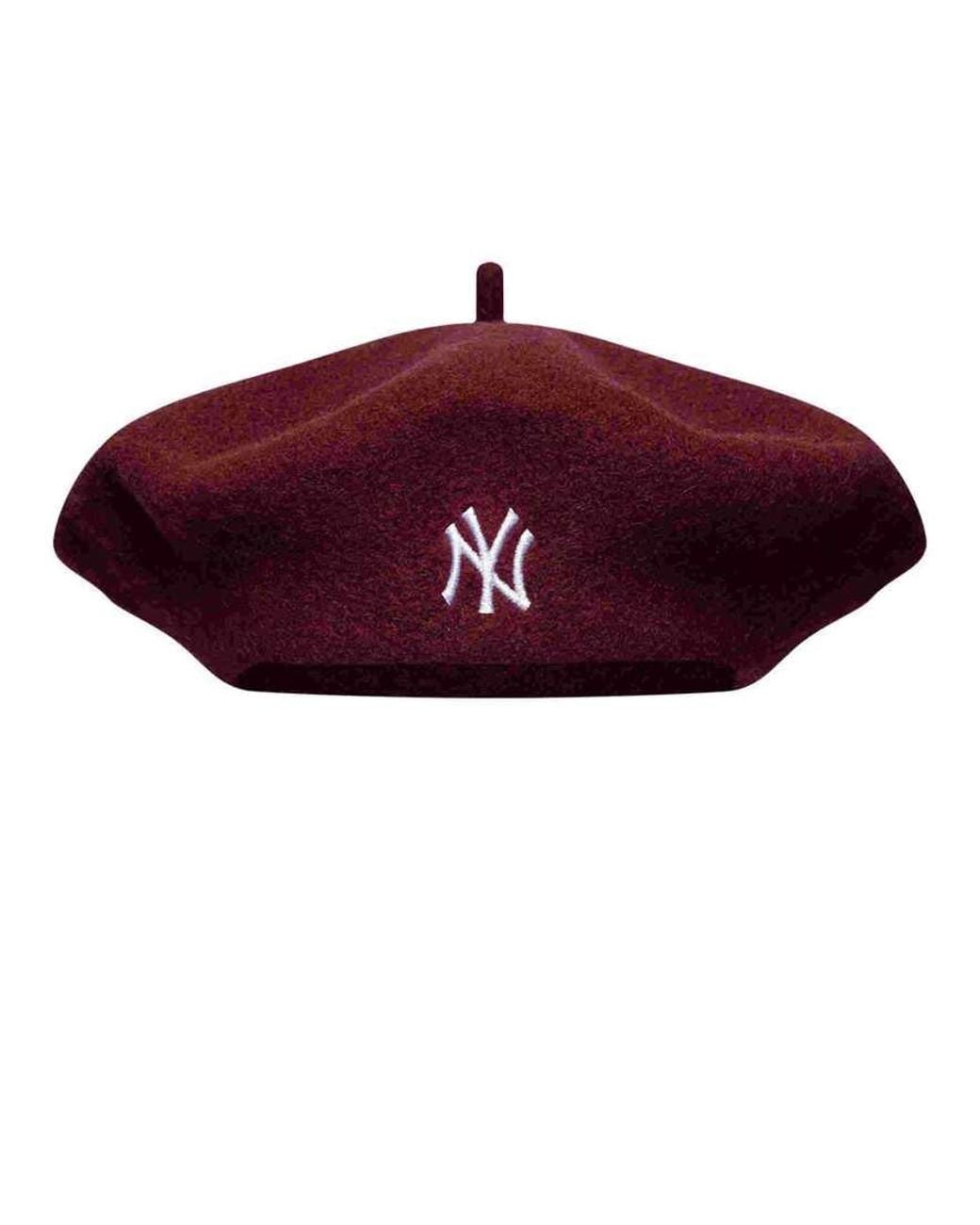 KTZ Red Ny Yankees Midi Logo Womens Wool Beret