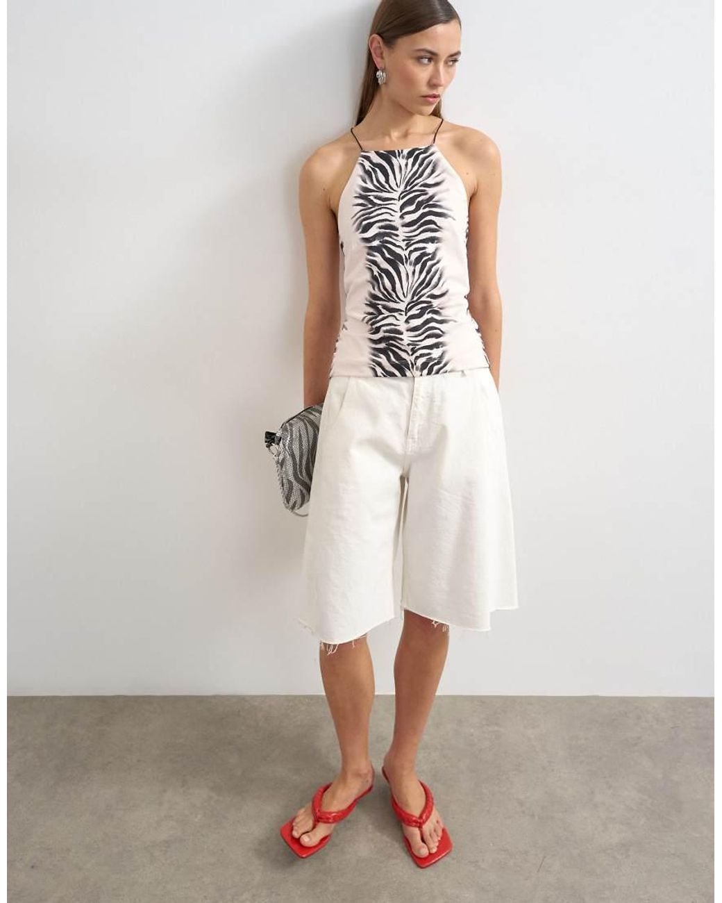 TOPSHOP White Zebra Cami Lace Up Back Top