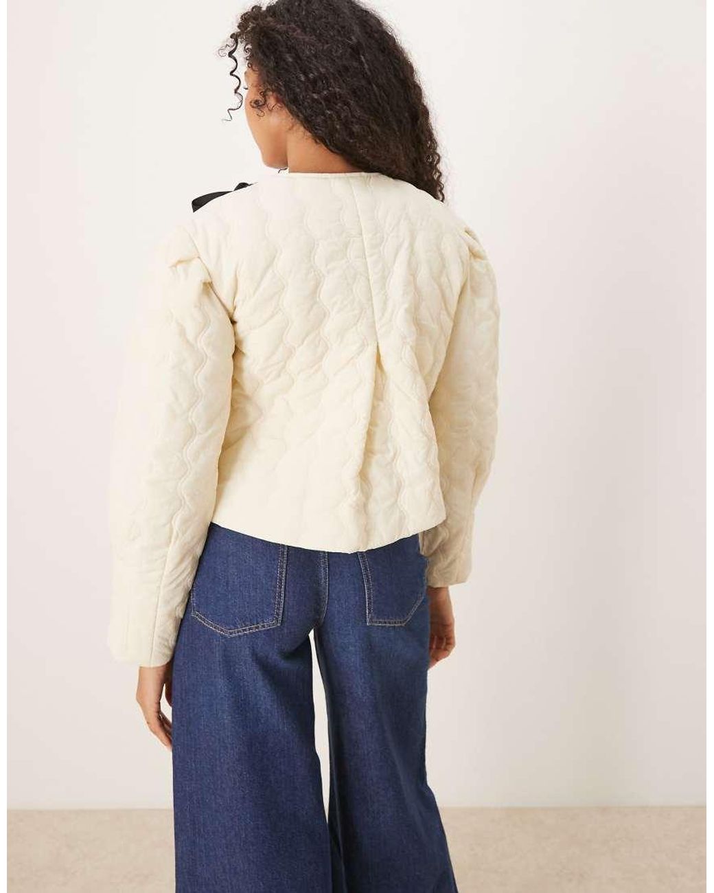 Ghospell Blue Quilted Cropped Jacket With Tie Detail