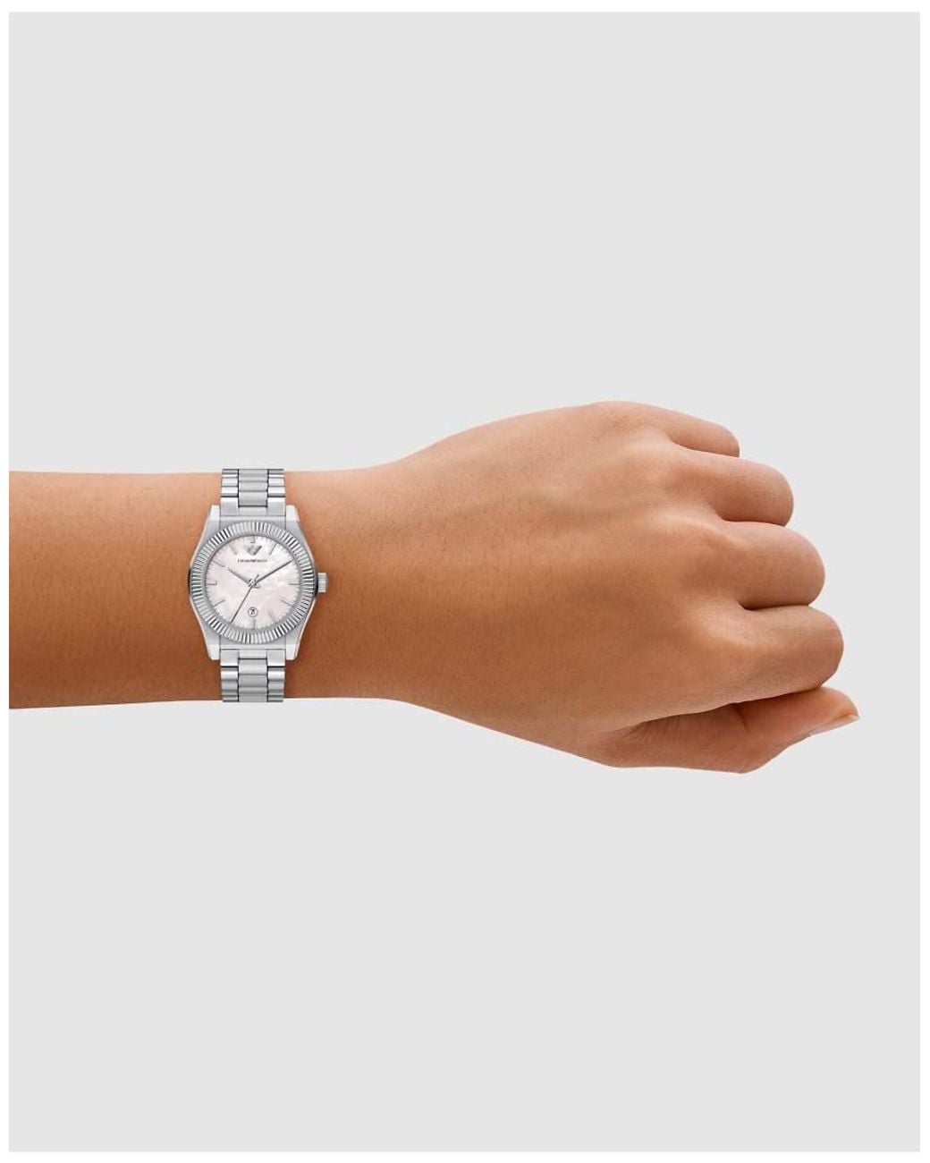Emporio Armani White Three-Hand Date Stainless Steel Watch