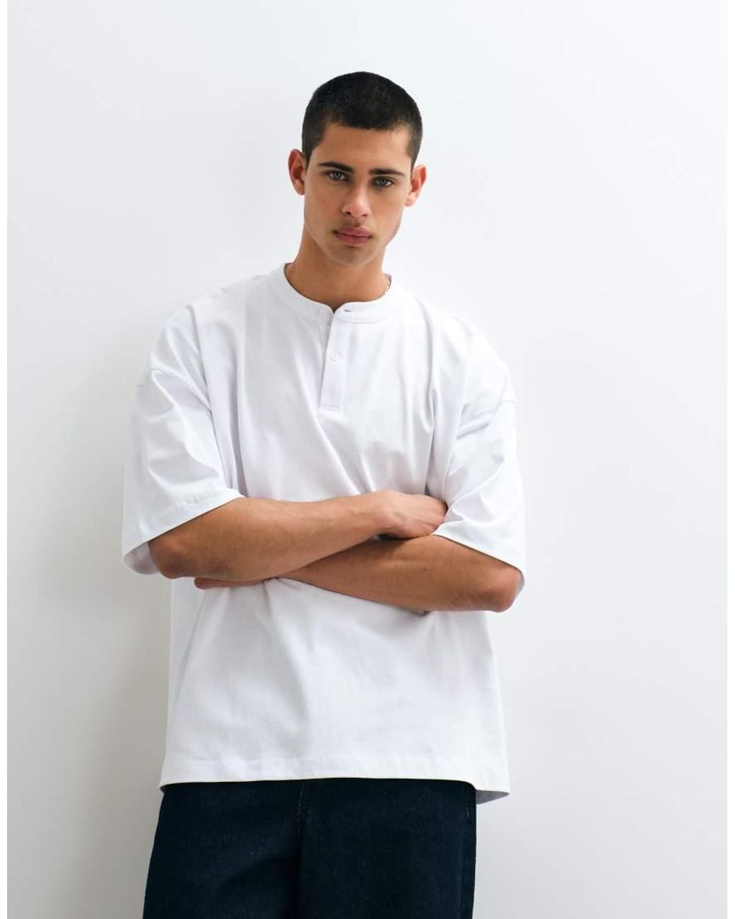 ASOS White Extreme Oversized Henley T-shirt for men