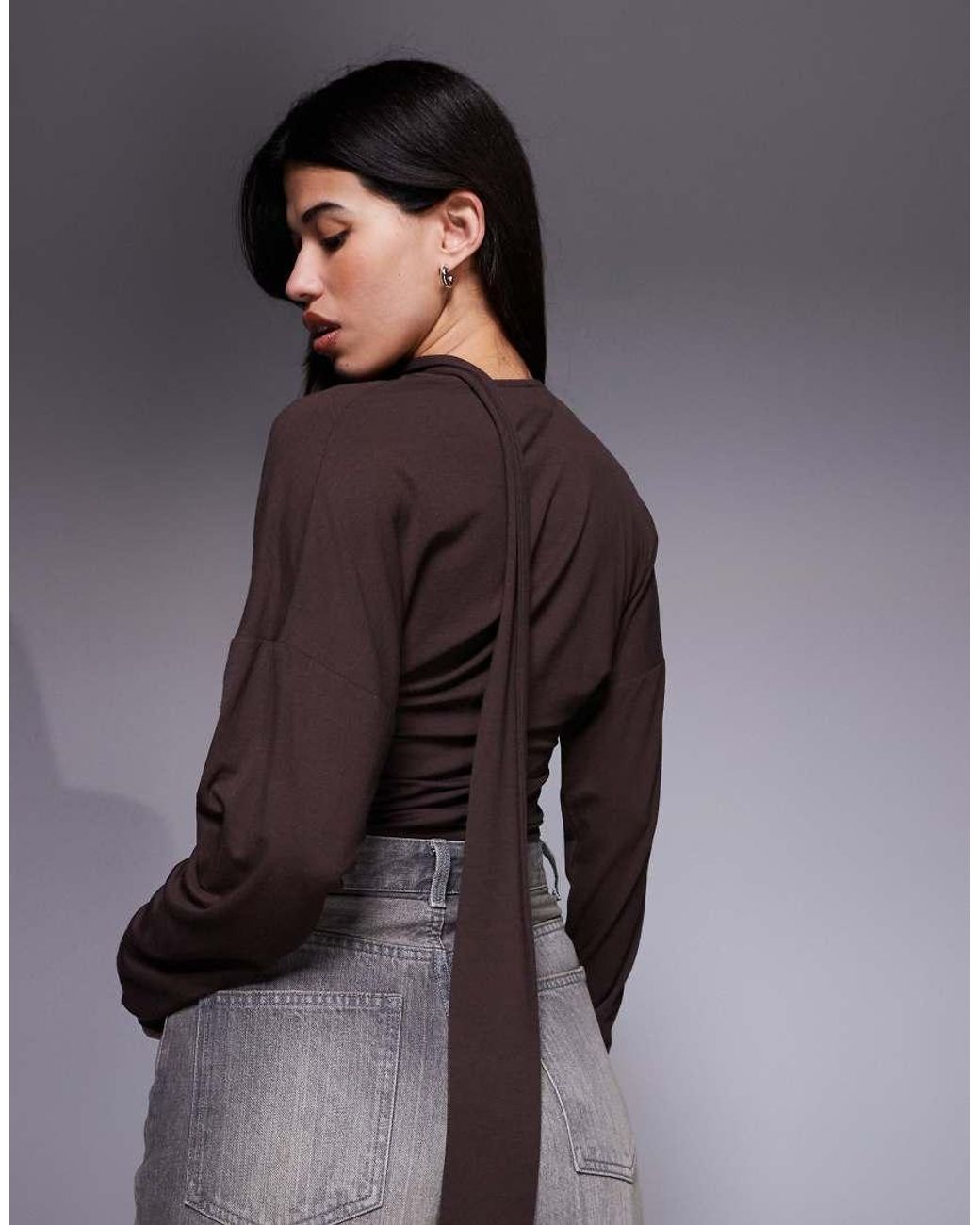 ASOS Gray Cowl Neck Batwing Top With Scarf Detail