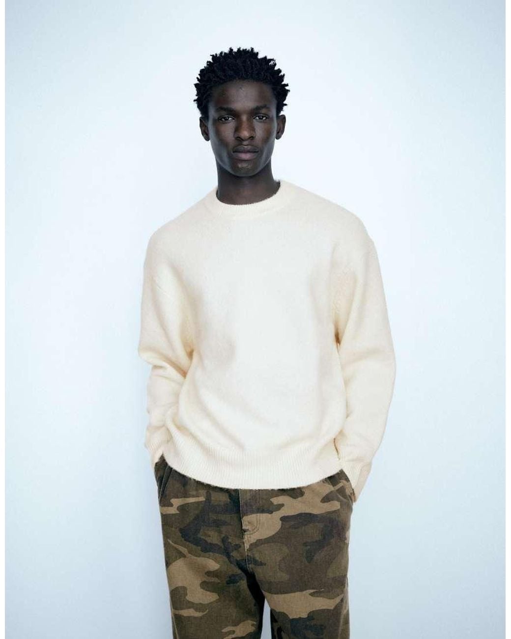 Pull&Bear Basic Trui Met Ronde Hals in het White voor heren