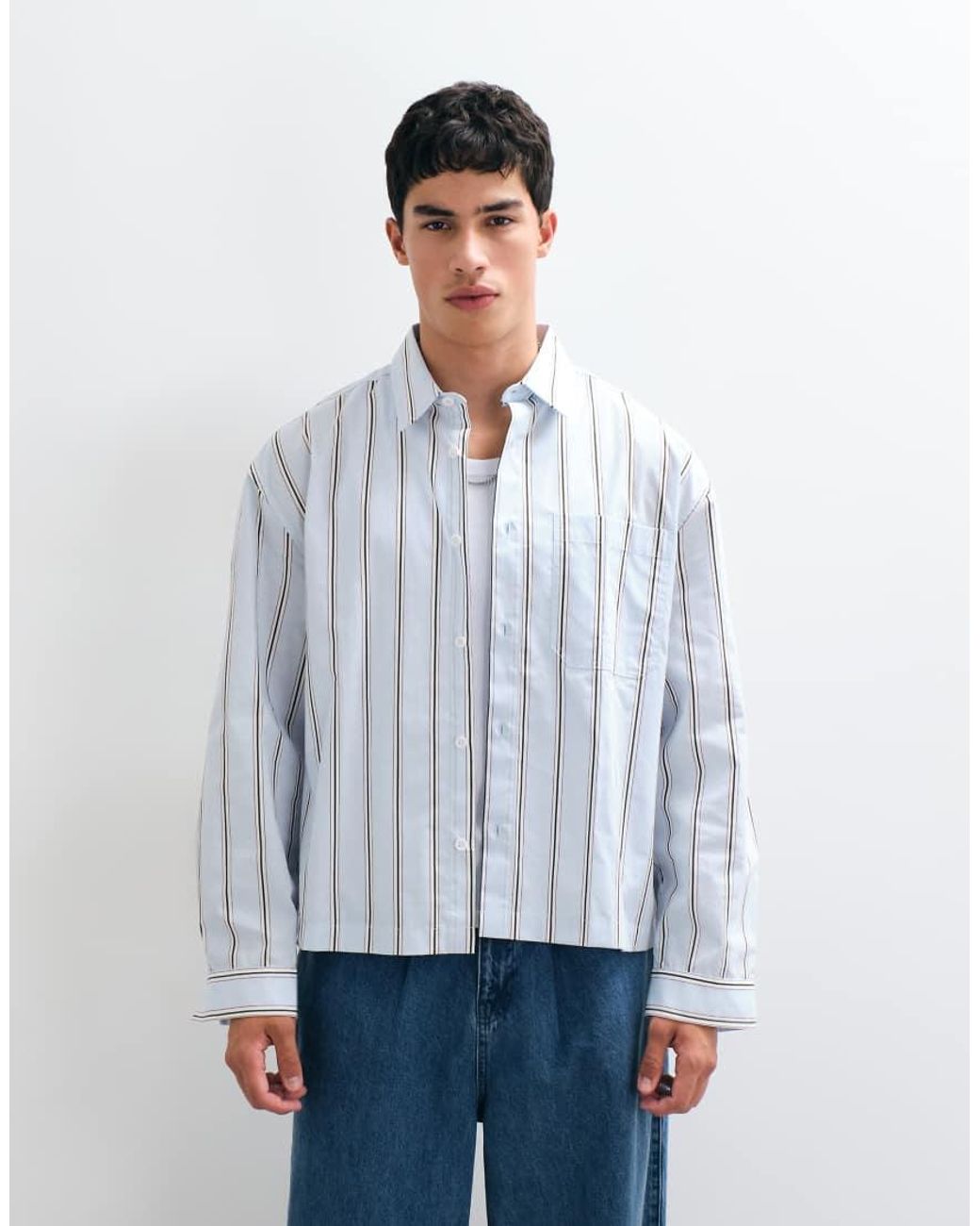ASOS Blue Boxy Oversized Stripe Shirt for men
