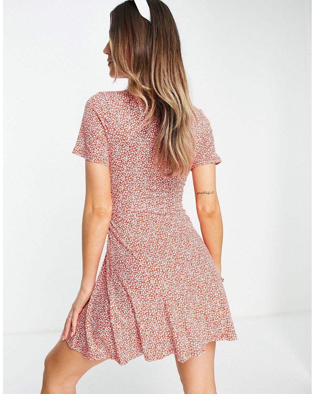 Pull Bear Floral Mini Dress in Red Lyst