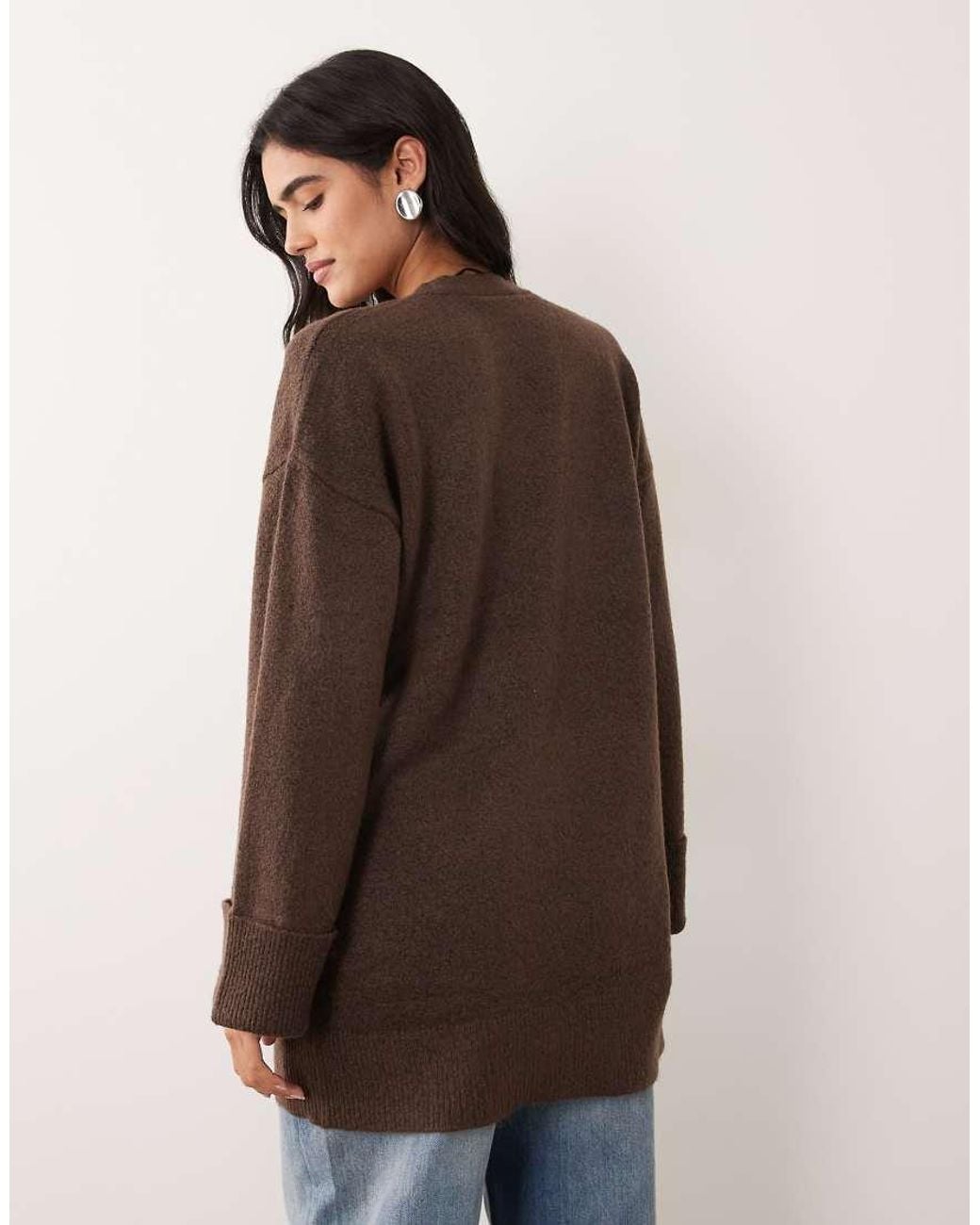 Vila Brown V Neck Knit Tunic Jumper